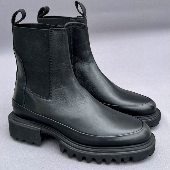 NEW AllSaints Harlee Lug Sole Chelsea Boots — Black Leather - Picture 12 of 12